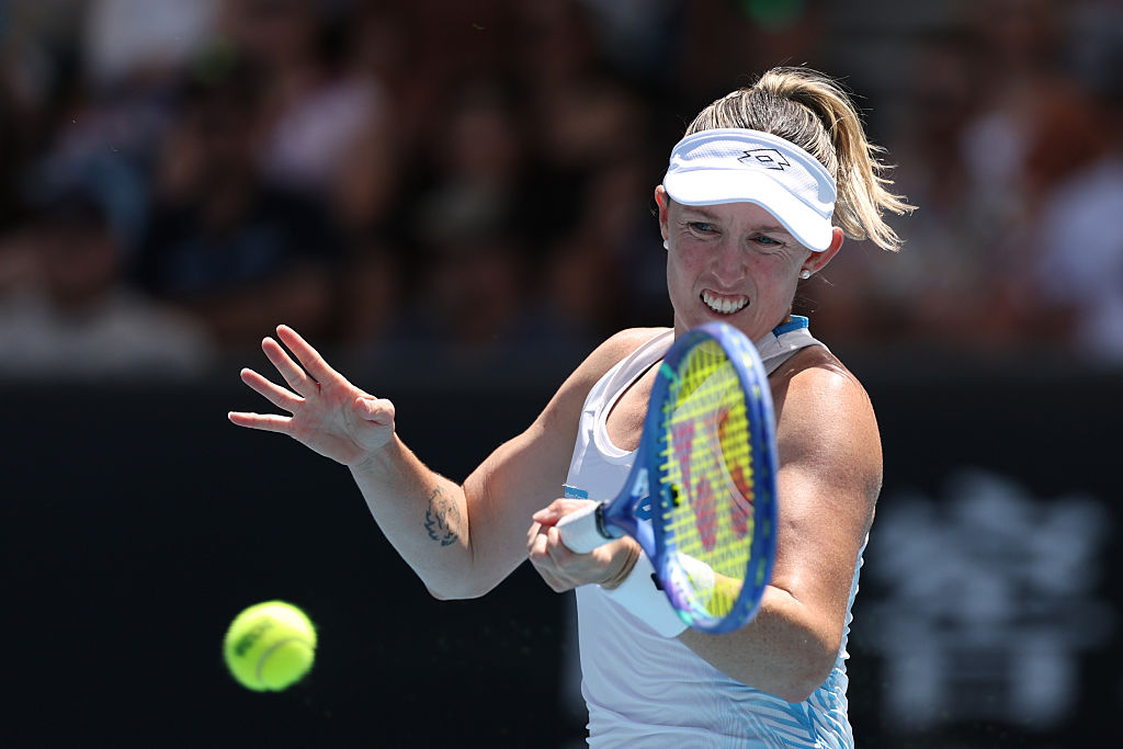 MELBOURNE, AUSTRALIA - JANUARY 21: Storm Hunter of Australia plays a forehand against Hailey Baptiste of the United States in the Women's Singles Second Round during day four of the 2026 Australian Open at Melbourne Park on January 21, 2026 in Melbourne, Australia. (Photo by Phil Walter/Getty Images)