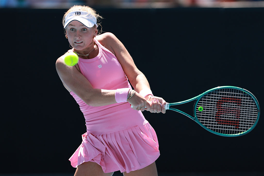 MELBOURNE, AUSTRALIA - JANUARY 22: Taylah Preston of Australia plays a backhand against Linda Noskova of the Czech Republic in the Women's Singles Second Round during day five of the 2026 Australian Open at Melbourne Park on January 22, 2026 in Melbourne, Australia. (Photo by Lintao Zhang/Getty Images)
