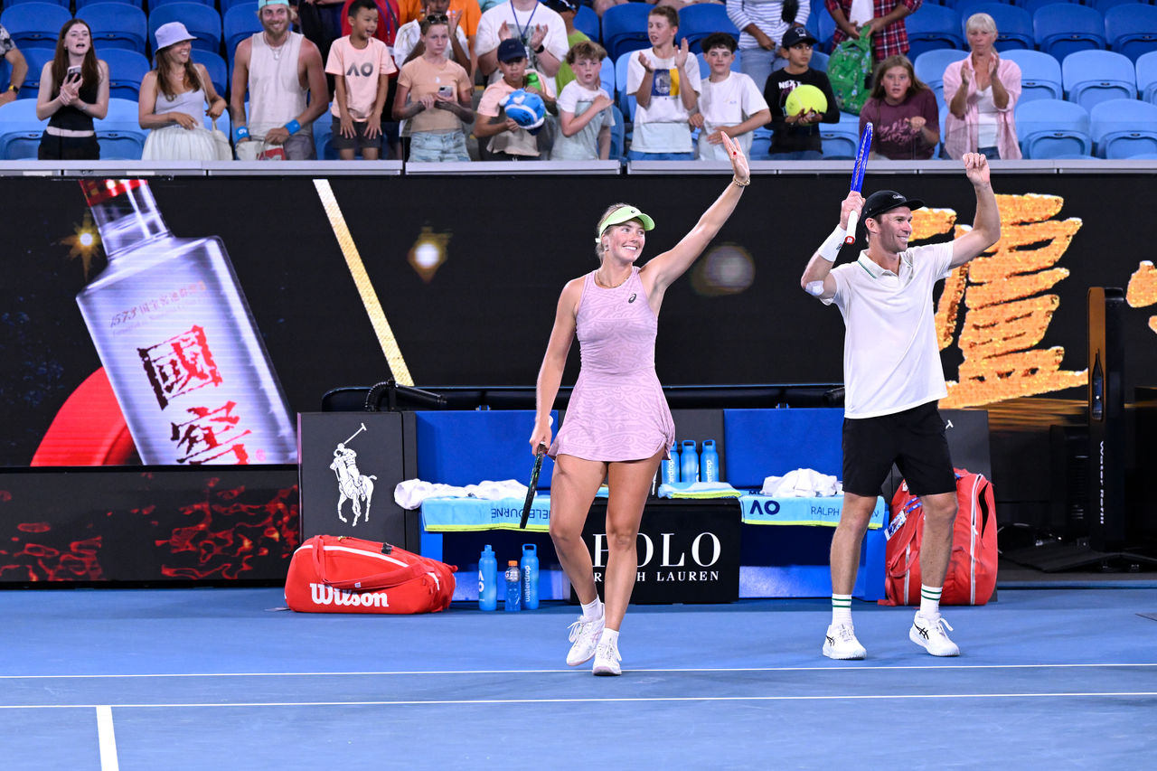 January 27: John Peers (AUS) and Olivia Gadecki (AUS) on Margaret Court Arena during mixed doubles quarter finals at the 2026 Australian Open at Melbourne Park Tuesday, January 27, 2026. Photo by TENNIS AUSTRALIA/ADAM TRAFFORD