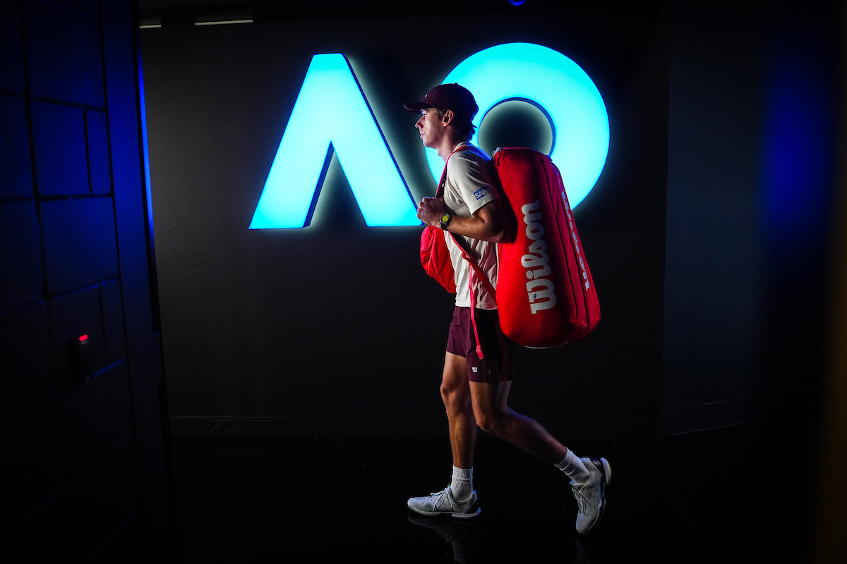 January 19:  Alex De Minaur (AUS) walks onto Rod Laver Arena, behind the scenes during day two at the 2026 Australian Open at Melbourne Park Monday, January 19, 2026. Photo by TENNIS AUSTRALIA/Scott Barbour