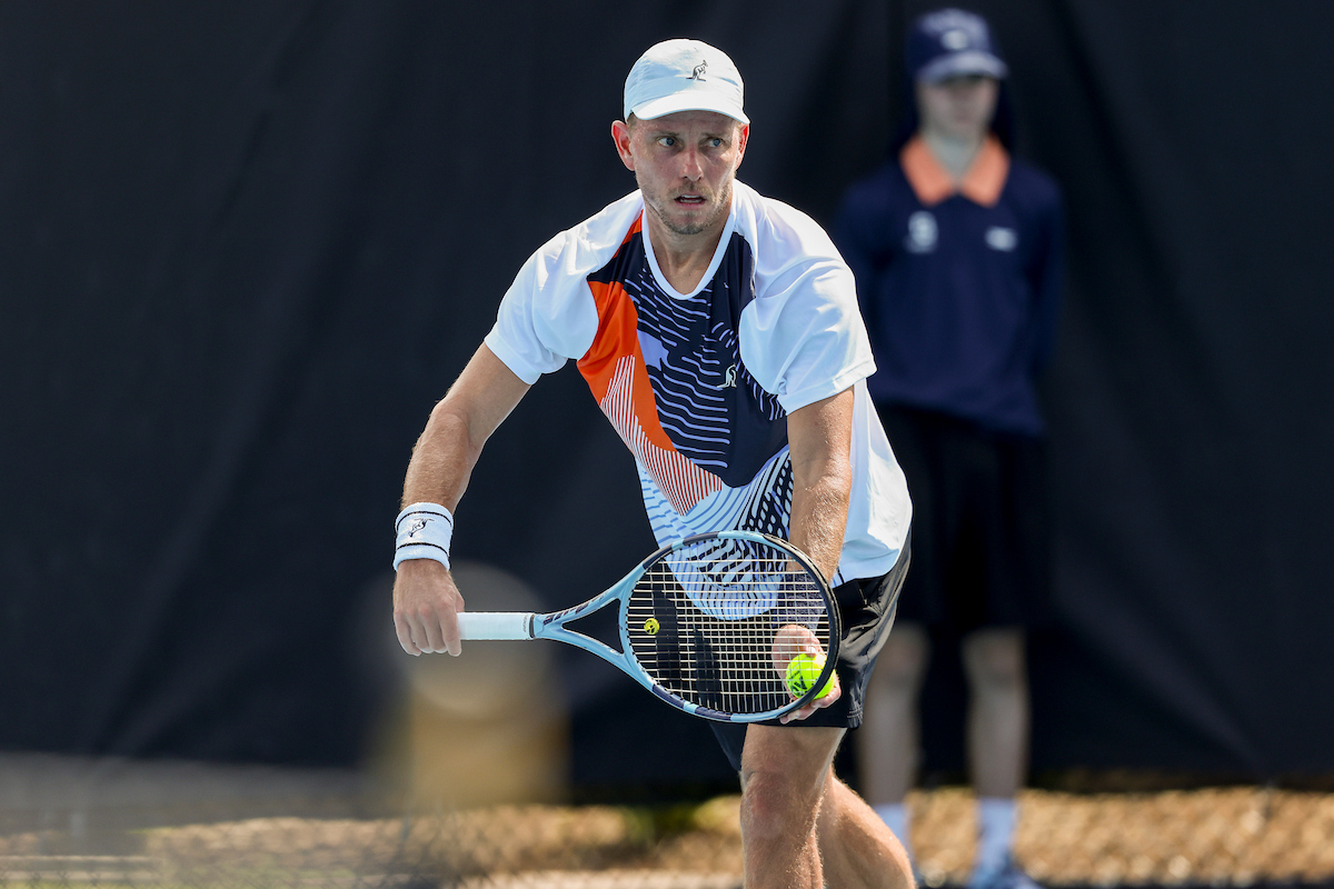 January 4: James Duckworth (AUS) in action during Qualifying for the Brisbane International at Queensland Tennis Centre Sunday, January 4, 2026. Photo by TENNIS AUSTRALIA/ DYLAN PARKER