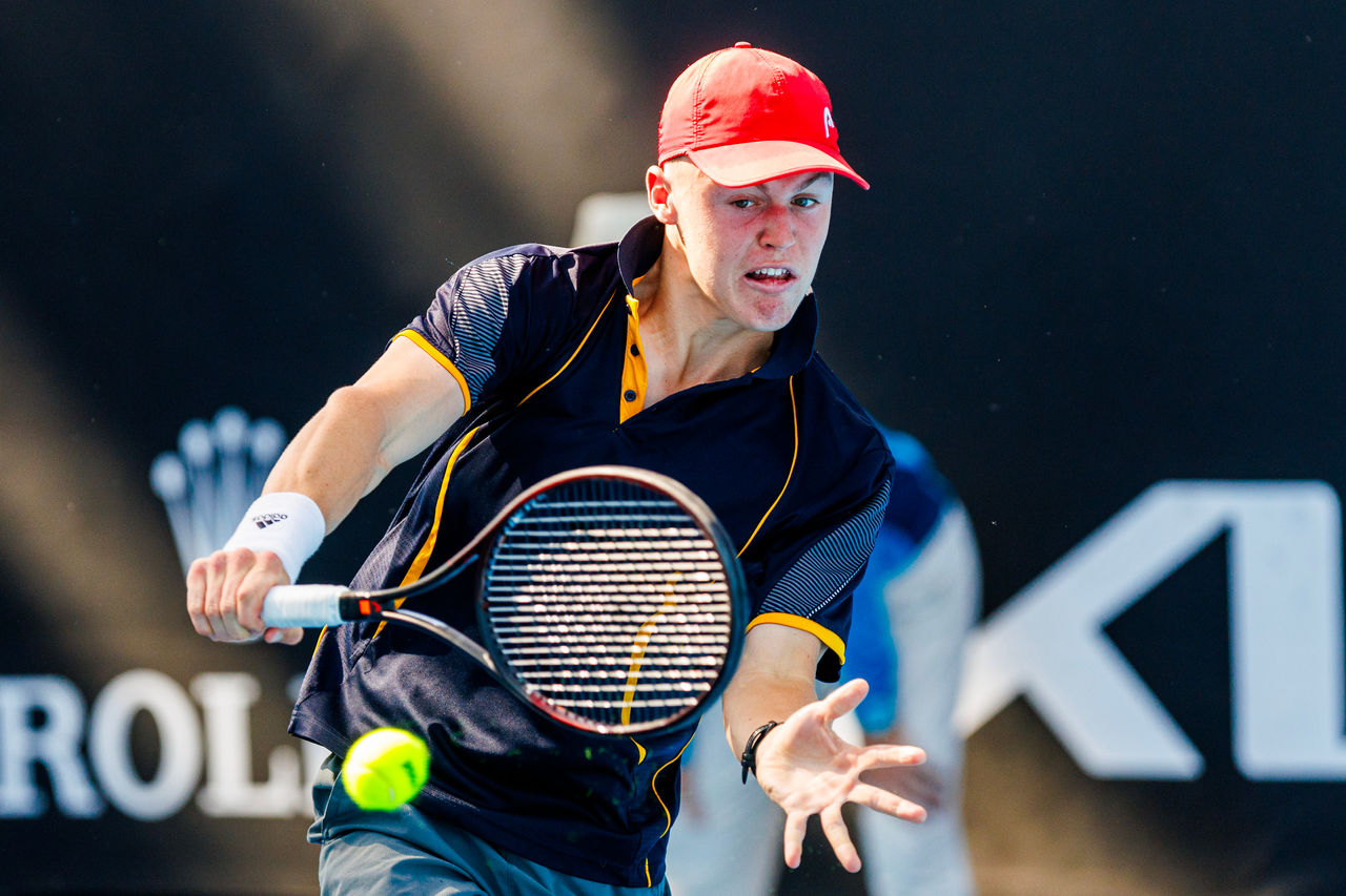 Lachlan McFadzean in the 18u championships at the 2023 December Showdown at Melbourne Park on Monday, December 4, 2023. Photo by TENNIS AUSTRALIA/ AARON FRANCIS