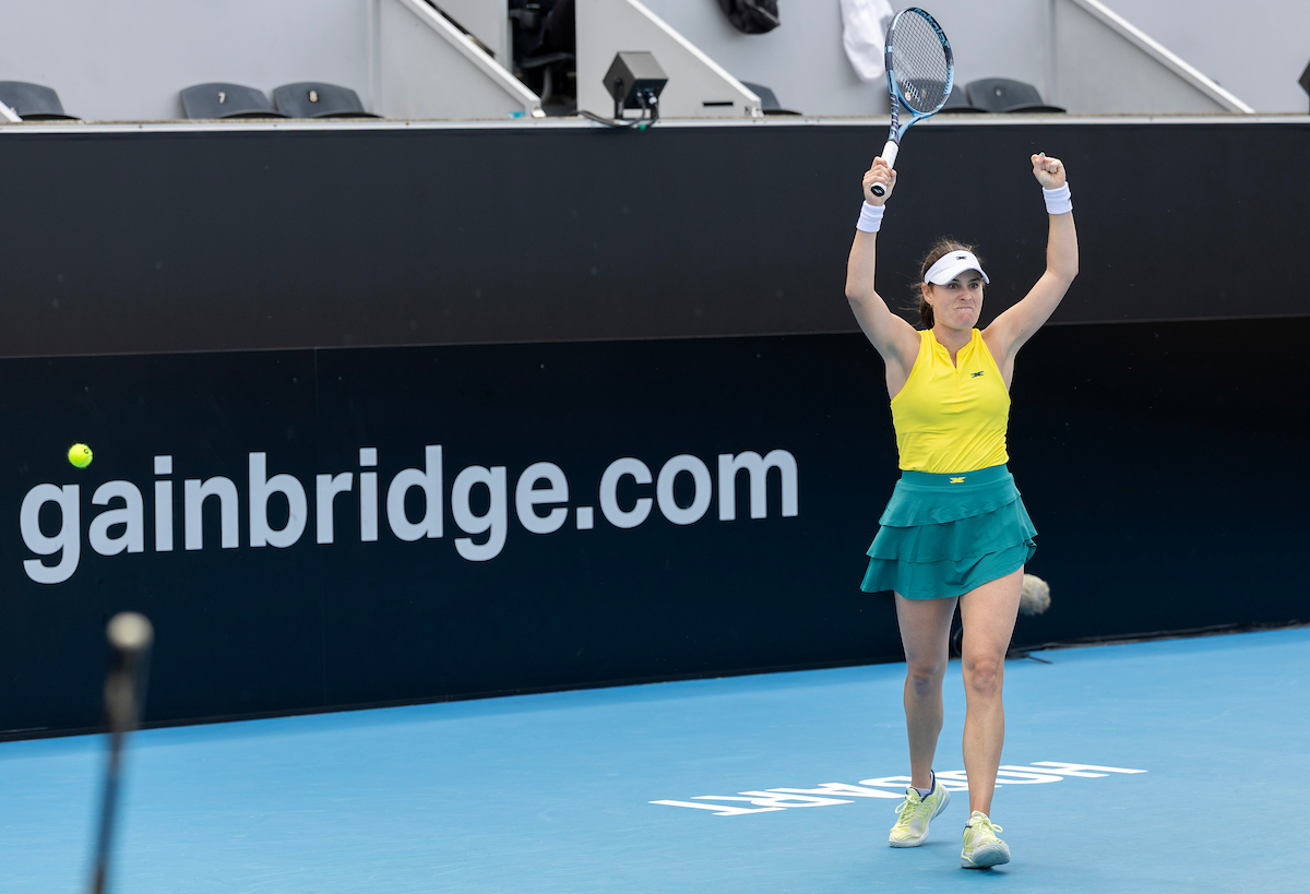 November 16: Kimberly Birrell (AUS) during the Billie Jean King Cup play-off against Nauhany Vitoria Leme Da Silva (BRA) at Domain Tennis Centre, Hobart, Tasmania on Sunday, November 16, 2025. Photo by TENNIS AUSTRALIA/ CHRIS KIDD