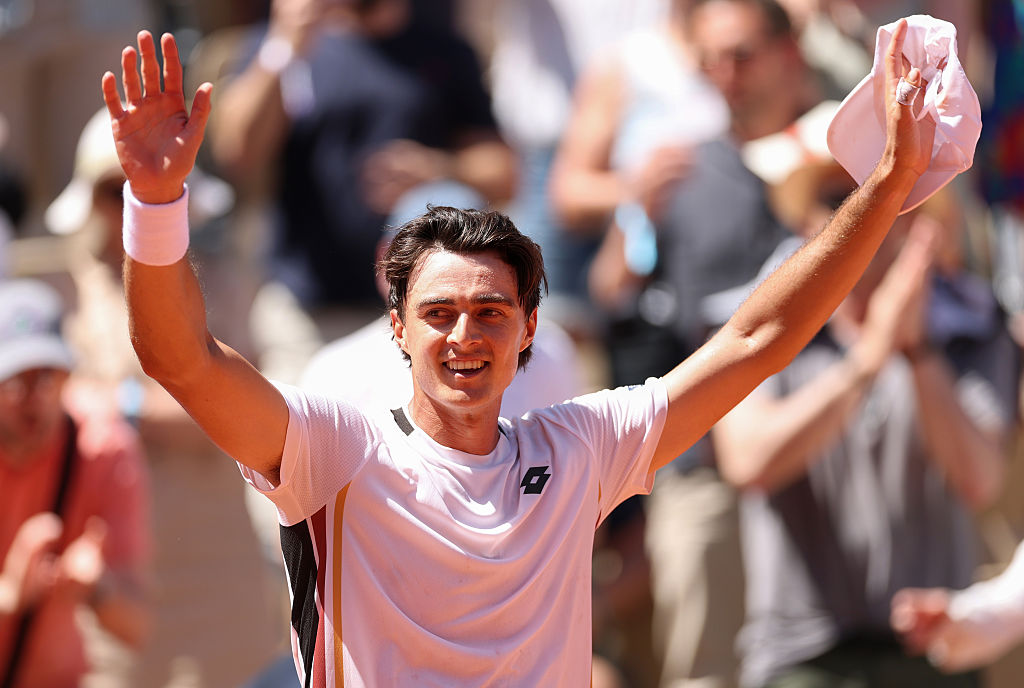 PARIS, FRANCE - MAY 26: Adam Walton of Australia celebrates victory against Daniil Medvedev during the Men's Singles first round match during Day Three of the 2026 French Open at Roland Garros on May 26, 2026 in Paris, France. (Photo by Dan Istitene/Getty Images)