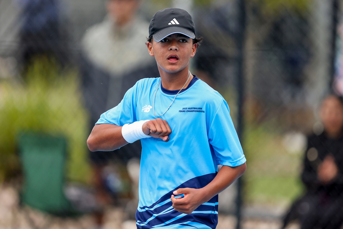 Ethan Domingo (NSW) during the Boys' U15s final at the 2025 Australian Teams Championships at KDV Sport on the Gold Coast in June 2025. Photo: TENNIS AUSTRALIA/ Dylan Parker