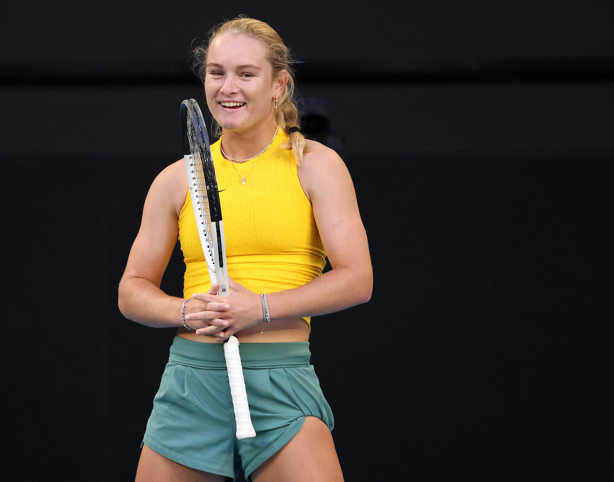 April 8: Emerson Jones (AUS) during practice on John Cain Arena on Wednesday, April 8, 2026 during the Billie Jean King Cup  AUSTRALIA V’S GBR Photo by TENNIS AUSTRALIA/HAMISH BLAIR