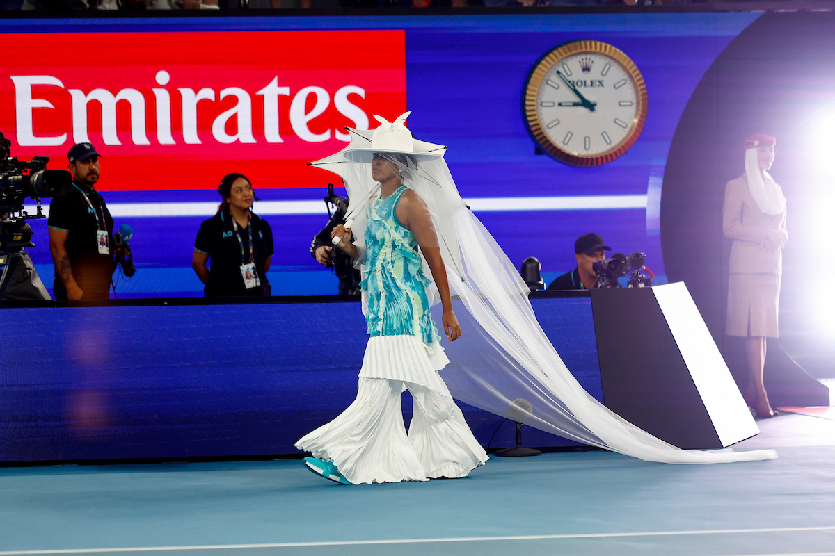 January 20: Naomi Osaka (JPN) walks onto Rod Lever Arena during Round 1 of the 2026 Australian Open at Melbourne Park Tuesday, January 20, 2026. Photo by TENNIS AUSTRALIA/DYLAN BURNS