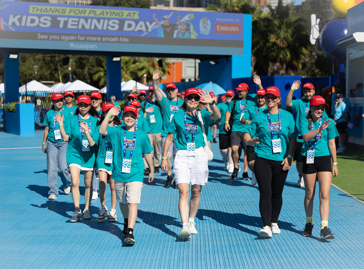 January 17: Emirates and Australian Tennis Foundation Force for Good program. Casey Dellacqua and Pat Cash meet the kids.  Opening Week prior to the 2026 Australian Open Saturday, January 17, 2026. Photo by TENNIS AUSTRALIA/FIONA HAMILTON