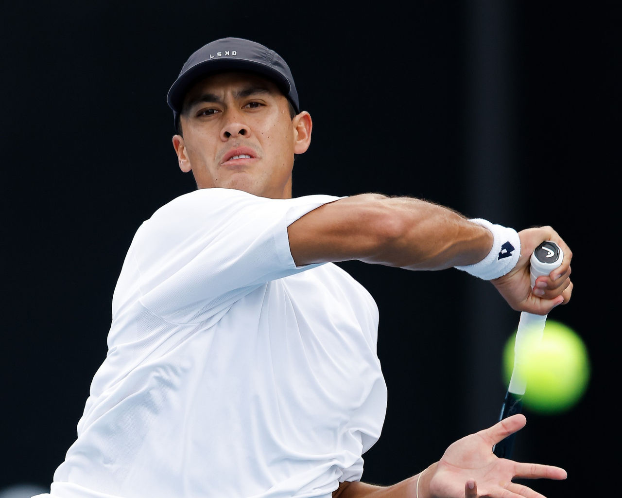 January 13: Moerani Bouzige (AUS) in action during the First Round of Men’s Qualifying Singles on Court 7 during Opening Week prior to the 2026 Australian Open Tuesday, January 13, 2026. Photo by TENNIS AUSTRALIA/DYLAN BURNS