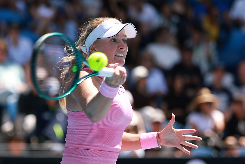 MELBOURNE, AUSTRALIA - JANUARY 22: Taylah Preston of Australia plays a forehand against Linda Noskova of the Czech Republic in the Women's Singles Second Round during day five of the 2026 Australian Open at Melbourne Park on January 22, 2026 in Melbourne, Australia. (Photo by Lintao Zhang/Getty Images)