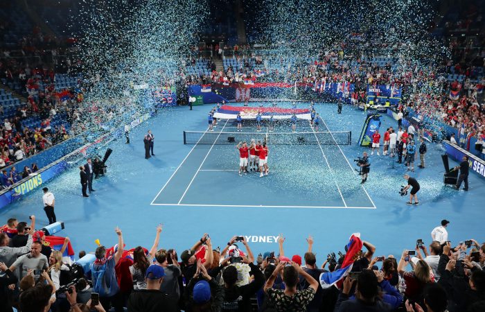 SYDNEY, AUSTRALIA - JANUARY 12: Presentation during day 10 of the ATP Cup at Ken Rosewall Arena on January 12, 2020 in Sydney, Australia. (Photo by Matt King/Getty Images)