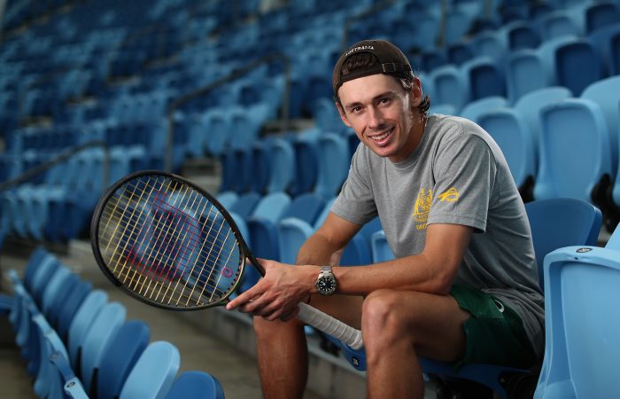 SYDNEY, AUSTRALIA - MARCH 02: Alex de Minaur poses during a practice session ahead of the 2022 Davis Cup Qualifier between Australia and Hungary at Ken Rosewall Arena on March 02, 2022 in Sydney, Australia. (Photo by Mark Metcalfe/Getty Images)