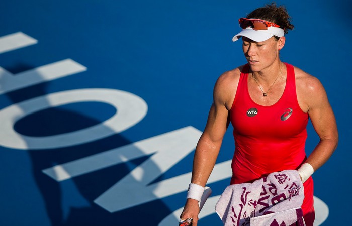 Sam Stosur in action during her semifinal defeat to Angelique Kerber at the Hong Kong Tennis Open; Getty Images