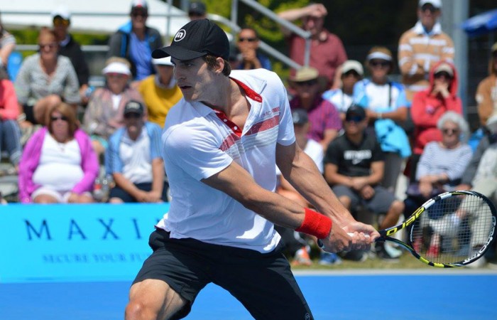 Ben Mitchell in action at the Canberra Tennis International; Tennis ACT