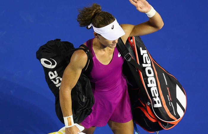 Sam Stosur bids the Rod Laver Arena crowd farewell after falling to Kristyna Pliskova