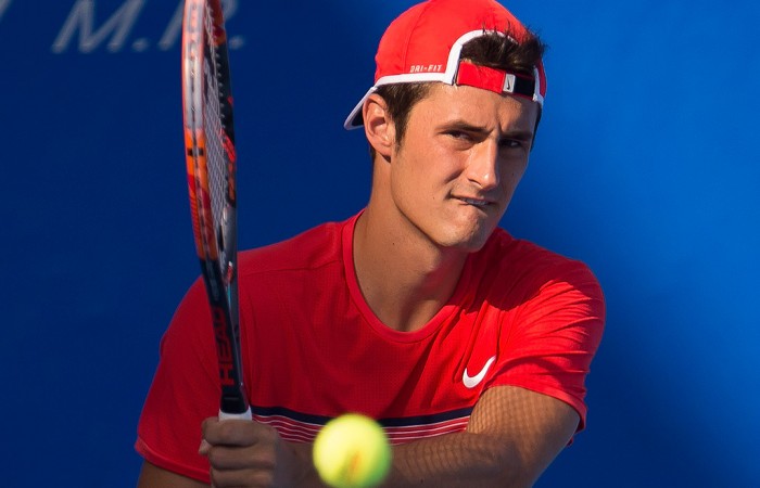 Bernard Tomic in action during his second-round victory over Adrian Mannarino at the ATP event in Acapulco; photo credit @ Abierto Mexicano