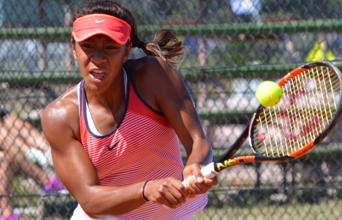 Destanee Aiava in action at the Canberra Claycourt International #1; Tennis Australia