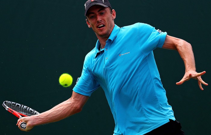 John Millman in action during his first-round victory over Pablo Carreno Busta at the Miami Open; Getty Images