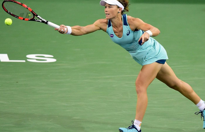 Sam Stosur during her fourth-round loss to Victoria Azarenka at the BNP Paribas Open in Indian Well; Getty Images