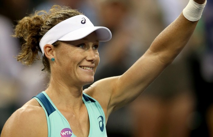 Sam Stosur celebrates her third-round victory over Christina McHale at the BNP Paribas Open in Indian Wells; Getty Images