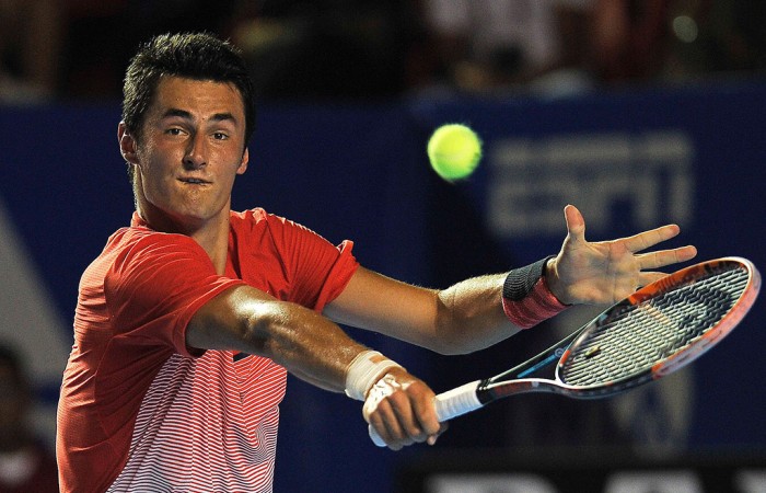 Bernard Tomic in action during his final loss to Dominic Thiem at the Abierto Mexicano Telcel in Acapulco; Getty Images