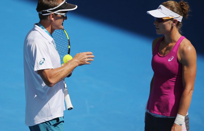Sam Stosur (R) and David Taylor prepare for Australian Open 2016; Getty Images