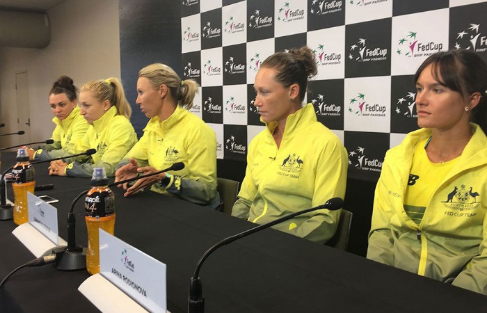 The Australian Fed Cup team chat to the press.