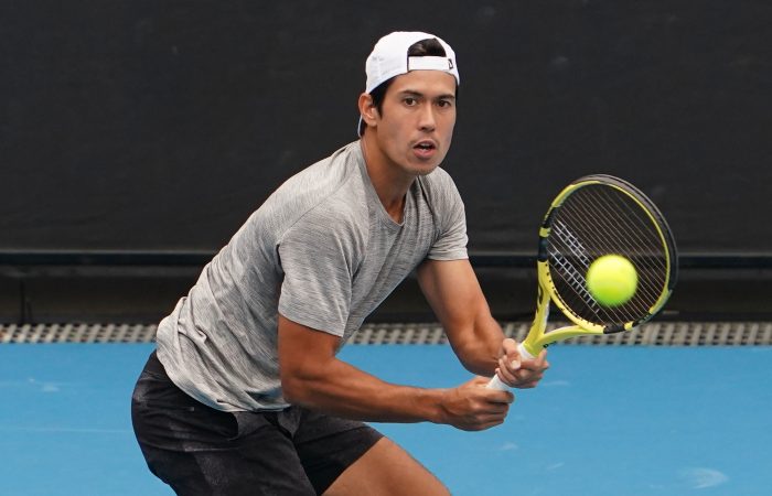 Jason Kubler of Australia plays a shot during his match against Lorenzo Sonego of Italy on court 3 during Day 1 of the ATP 250 Murray River Open at Melbourne Park on Monday, February 1, 2021. MANDATORY PHOTO CREDIT Tennis Australia/ Scott Barbour