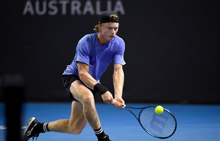 December 30: Dane Sweeny (AUS) plays Gregoire Barrere (FRA) on Show Court 1 during Qualifying for the 2024 Brisbane International, on Saturday, December 30, 2023. Photo by TENNIS AUSTRALIA/ SCOTT DAVIS