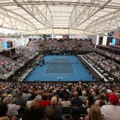 ADELAIDE, AUSTRALIA - JANUARY 18: A general view of play during the women's singles grand final between Ashleigh Barty of Australia and Dayana Yastremska of the Ukraine on day seven of the 2020 Adelaide International at Memorial Drive on January 18, 2020 in Adelaide, Australia. (Photo by Paul Kane/Getty Images)