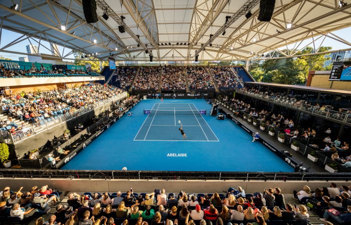 Spectators watch Ashleigh Barty (AUS) and Iga Swiatek (POL) play on day 6 of the 2022 Adelaide International at Memorial Drive in Adelaide on Saturday, January 8, 2022. MANDATORY PHOTO CREDIT James Elsby/TENNIS AUSTRALIA