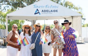 January 11: Flag giveaway on Pride Day at the 2024 Adelaide International, on Thursday, January 11, 2024. Photo by TENNIS AUSTRALIA/ JAMES ELSBY