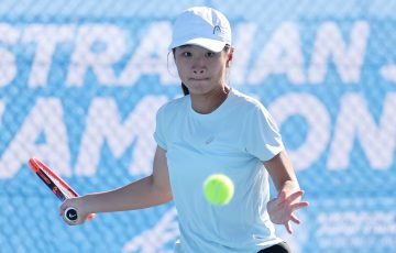 Pauline Ma (VIC) during play at the West Lakes Tennis Club in Adelaide, as part of the 2023 12/u and 14/u Australian Hardcourt Championships on Sunday, October 8, 2023. Photo by TENNIS AUSTRALIA/DAVID MARIUZ