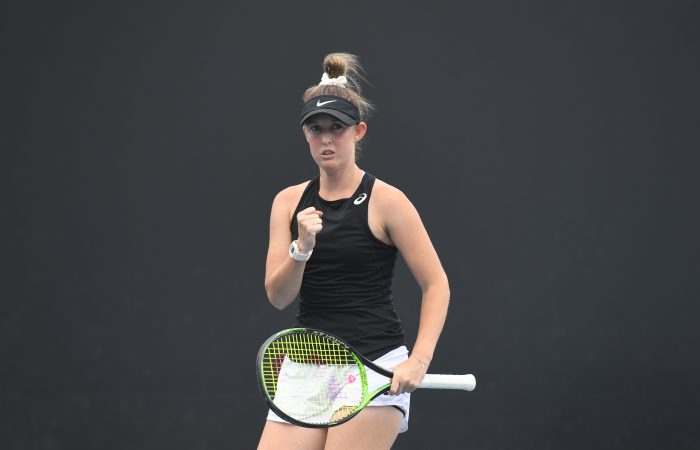 MELBOURNE, AUSTRALIA - DECEMBER 14: Storm Sanders (WA) competes in her match against Abbie Myers (NSW) during the Woman's Singles 2020 Australian Open Wildcard Play-Off at Melbourne Park on December 14, 2019 in Melbourne, Australia. (Photo by Elizabeth Bai/Tennis Australia)