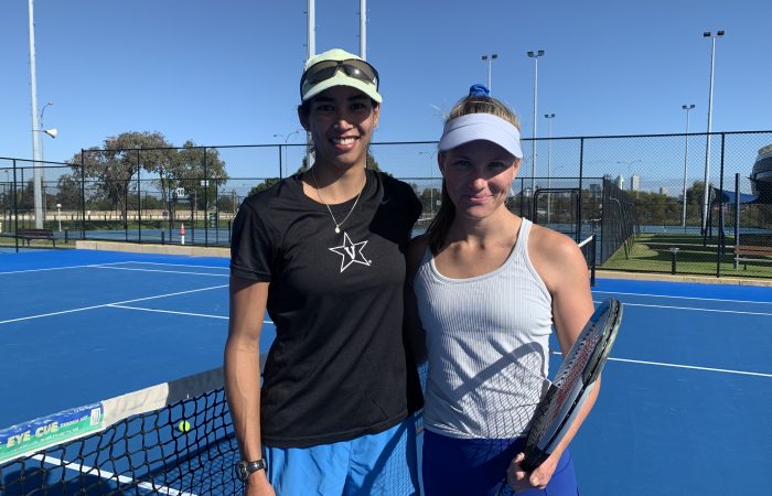 Astra Sharma and Maddison Inglis at the State Tennis Centre in Perth upon returning from Wimbledon.