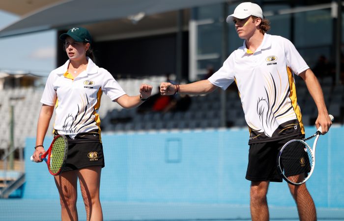 Peyton Duckett and Rory Marles competing in the mixed doubles at the Pizzey Cup last year.