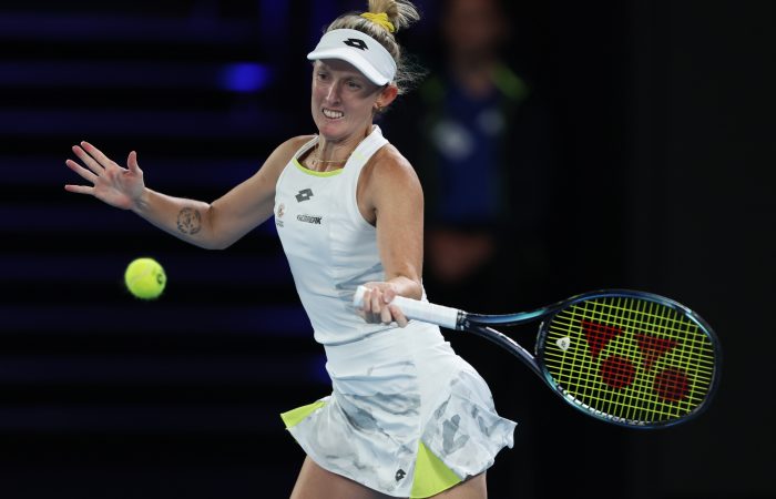 January 19: Storm Hunter (AUS) plays Barbora Krejcikova (CZE) at Rod Laver Arena during the 2024 Australian Open on Friday, January 19, 2024. Photo by TENNIS AUSTRALIA/ ALEX COPPEL