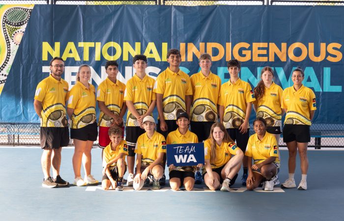 Team Western Australia. . Team photo Day 3. 250806 NATIONAL INDIGENOUS TENNIS CARNIVAL at Darwin International Tennis Centre on Friday, August 8, 2025. MANDATORY PHOTO CREDIT Tennis Australia/ FIONA HAMILTON