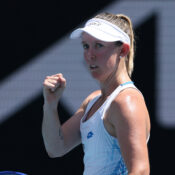 MELBOURNE, AUSTRALIA - JANUARY 19: Storm Hunter of Australia celebrates a point against Jessica Bouzas Maneiro of Spain in the Women's Singles First Round during day two of the 2026 Australian Open at Melbourne Park on January 19, 2026 in Melbourne, Australia. (Photo by Clive Brunskill/Getty Images)