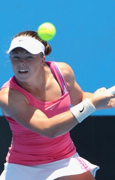 MELBOURNE, AUSTRALIA - DECEMBER 16:  Alexandra Nancarrow of Australia plays a forehand in her first round match against Maddison Inglis of Australia during the 2015 Australian Open play off at Melbourne Park on December 16, 2014 in Melbourne, Australia.  (Photo by Robert Prezioso/Getty Images)