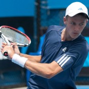 Ben Wagland hits a backhand slice on his way to a berth in the Optus 18s quarterfinals. JASON RETCHFORD