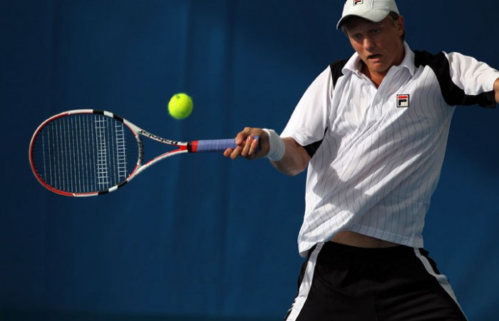 Greg Jones plays a forehand at Brisbane International 2011.