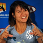 Li Na was still jovial at her post conference press interview.