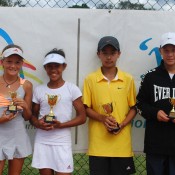 2011 Optus 12s National Championships - Boys and Girls Singles Finalists - From left - Sasha Bollweg (WA), Destanee Aiava (VIC), Richard Yang (VIC) and Mislav Bosnjak (SA). Francis Soyer.