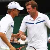 Veteran Aussie duo Stephen Huss (left) and Ashley Fisher are through to the second round of the men's doubles. GETTY IMAGES