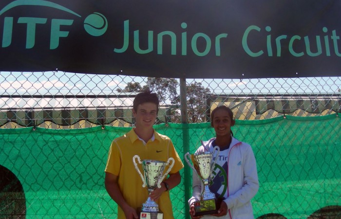 Jacob Grills (left) and Naiktha Bains in Gosford. TENNIS AUSTRALIA