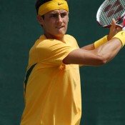 Bernard Tomic at the Davis Cup tie in Geelong: Kim Trengove 