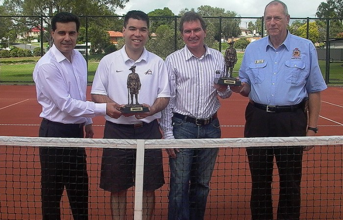 (L-R) Tournament Founder Umit Oraloglu, Tennis Australia's Representative Francis Soyer, Ipswich Chair of Parks, Sport and Recreation Cr David Morrison and Ipswich Sub Branch RSL's representative Paul Ninnes; Tennis Australia