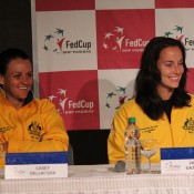 Casey Dellacqua (L) and Jarmila Gajdosova; Tennis Australia
