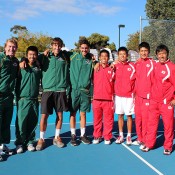 The Australian and Japanese teams pose at the presentation following their Junior Davis Cup Asia/Oceania qualifying competition final in Bendigo; Bill Conroy